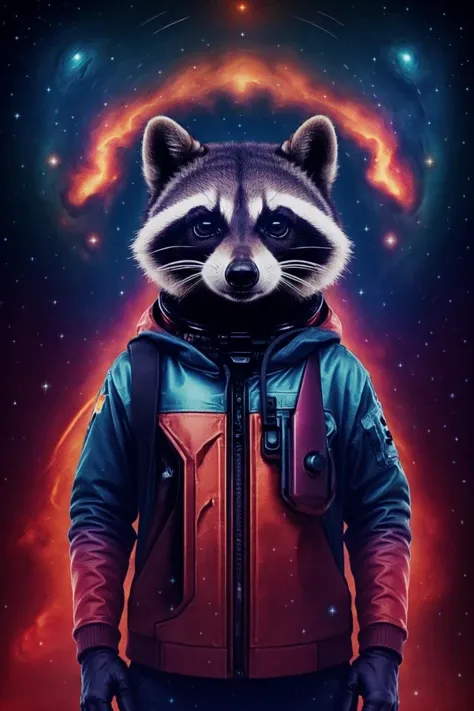 raccoon as astronout, galaxy p1ld3 style <lyco:p1ld31:1.5>