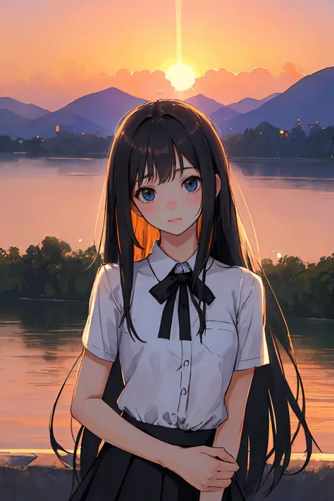 (masterpiece:1.4),(best quality:1.4),(looking at viewer),
upper body,
shy face,
stocking,
outdoors,
sunset,
girl,
summer,
small breasts,
straight hair,
layered style,
(light black theme),