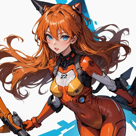 masterpiece, best quality, highres, hmeris, orange hair, red eyes, cat ears, cat tail, large breasts, red leotard, ascot, jingle bell, long sleeves, white thighhighs, loose belt, pouch, red gloves, <lora:eris_v1:0.7>, cowboy shot, standing, arms at sides, straight-on,