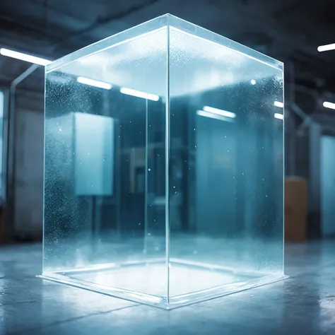 <lora:unfz3n:1> a transparent box in a room in the style of unfz3n