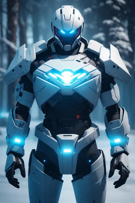 <lora:unfz3n:1> mecha robot with lighting emitters in the style of unfz3n over forest background