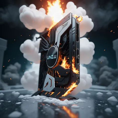 <lora:unfz3n:1>, unfz3n style of a burning graphic card