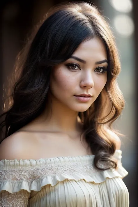 beautiful woman (F1v3lSt3w4rt:.99), beautiful hair , ((portrait)), (closeup:1.2), ((from the waist up)), ((( A stylish outdoor amphitheater, ready for a modern, open-air concert or play :1.2 ))), natural skin texture, ((dark black eyeliner:1.2)), (( Off-the-shoulder blouse and pencil skirt :1.2)), 24mm, 4k textures, soft cinematic light, adobe lightroom, photolab, hdr, intricate, elegant, highly detailed, sharp focus, ((((cinematic look)))), soothing tones, insane details, intricate details, hyperdetailed, low contrast, soft cinematic light, exposure blend, hdr, faded, now, ("I've got a bad feeling about this.":1.1)