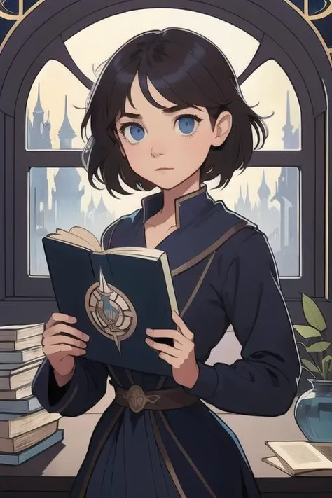 big eyes, art by greg rutkowski, art by alphonse mucha, AS-Youngv2,
masterpiece, best quality, 1girl, opening a magic book in front of a window at night, dark image, facing the window, blue grimoire, glowing book, magic book, <lora:microwaist:1.12>