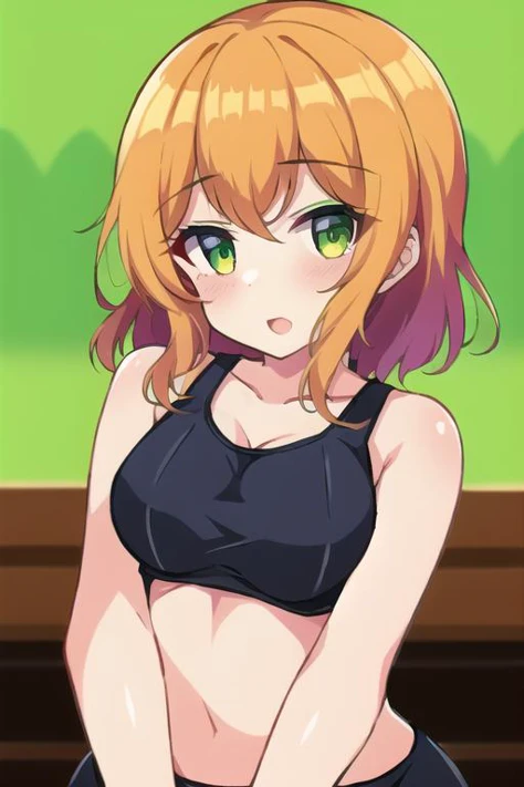 <lora:anime_color_explosion_v1:0.7>1girl,green backround,bra,bang_dream,bangs,black_tank_top,blurry,blurry_foreground