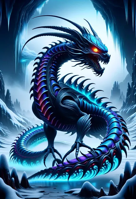 hyper detailed masterpiece, dynamic realistic digital art, awesome quality,DonMX3n0XL,anomalous frozen gravity european wyrm-like Ryu, icey
, organic xeno biology , eerie glow <lora:DonMX3n0XL-000008:0.8>