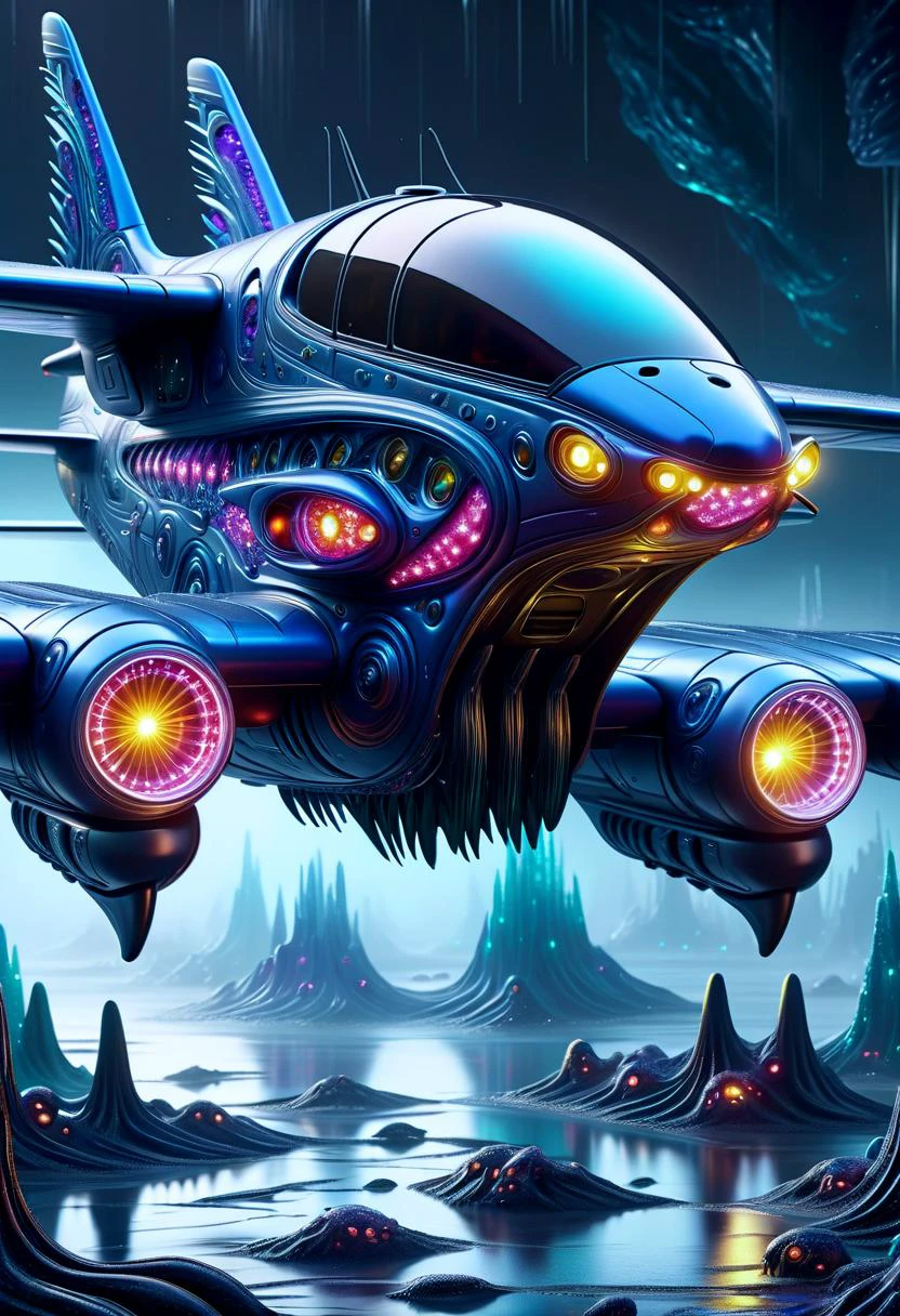 hyper detailed masterpiece, dynamic realistic digital art, awesome quality,DonMX3n0XL, amphibious aircraft,
hydrophobic glass, hazard lights,
painted brake calipers, ethereal crystal, muted,
metallic paint, fluffy cushioning, , organic xeno biology , eerie glow <lora:DonMX3n0XL-000008:0.8>