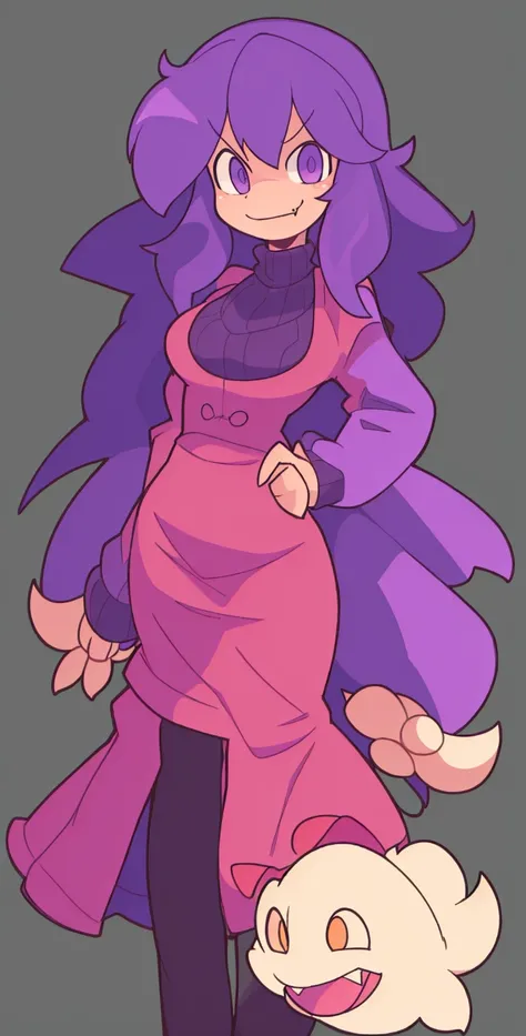 <lora:BASUN style:0.8> (((full body))), (((simple background))), character focus, solo, centered subject, 1girl
((purple sweater, ribbed sweater dress, (black pantyhose), purple hair, long messy hair, hexmaniac, looking at viewer, cowboy shot, ((simple background))))
((frown, smile,fang)) <lora:hexManiacPokemonLora_1:1>