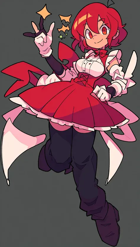 (((full body))), (((simple background))), character focus, solo, centered subject, 1girl, centered
<lora:BASUN style:0.8>
very short hair, head tilt, red hair, short hair, looking at viewer, maid outfit, brown pantyhose, ankle boots, gloves, smiling, green background, simple background, white skin