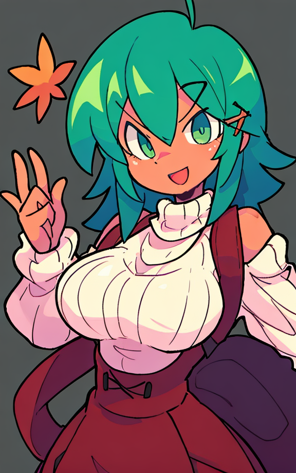 A cartoon girl with green hair and a backpack is holding a star - SeaArt AI