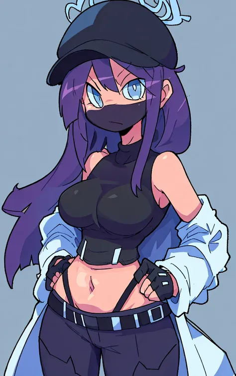(((upper body))), (((simple background))), character focus, solo, centered subject, 1girl, centered
<lora:BASUN style:0.8>
looking at viewer, bangs, blue eyes, large breasts, simple background, shirt, black hair, hat, gloves, long sleeves, navel, bare shoulders, medium breasts, jacket, open clothes, sleeveless, black gloves, belt, pants, armpits, off shoulder, stomach, crop top, black shirt, sleeveless shirt, black headwear, clothes pull, black pants, white jacket, baseball cap, black belt, ((hands on hips))
<lora:saoriBlueArchive_saorilorav1:0.6> blue eyes