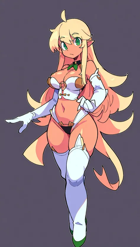(((full body))), (((simple background))), character focus, solo, centered subject, 1girl, centered
<lora:BASUN style:0.8>
elf, blonde hair, green, white and brown tunic, white elbow gloves, white thighboots, big chest, cleavage, beauty, outside, forest, trees, dynamic pose, messy hair, long hair, sidelocks, ahoge