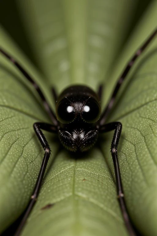 close up of a black widow spider on a leaf, photorealistic, depth of field, good proportions, accurate anatomy