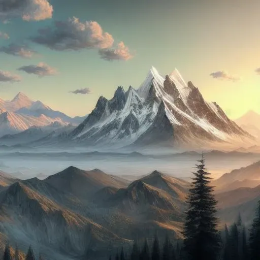 a painting of a mountain range with trees, a matte painting, pixabay contest winner, computer art, matte background, terragen, apocalypse landscape