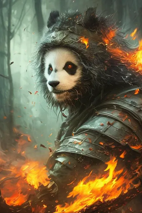 a panda head portrait of a hyperdetailed in the style of a dementor from harry potter and a rogue dnd character,ginger hair, (pleasant:1.3) thoughtful expression, full body, conjuring magical energy, cinematic shot on canon 5d ultra realistic skin, Fabian Perez Henry Asencio, Jeremy Mann Marc Simonetti fantasy magical horror atmosphere, (highly detailed environment:1.3),(((fire mouth))),(((flame sword)))
,