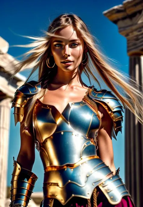 ((Masterpiece)), (high resolution:1.2), (Beautiful wood young Aphrodite Greek Goddess wearing (Ancient Greek shining gold fantasy armor:1.3)), ((blonde very long hair, long braids (blonde straight bangs))), skinny (muscular:1.1), (fit body:1.3), (narrow waist:1.1), wide hips, ((thigh gap:1.1), thighhighs), (detailed face:1.1), (detailed eyes:1.1), mystical ancient ((Greek tattoos)), fantasy, hetero, (very sexy:1.5), holding rope, (fantasy Ancient Greece:1), (perfect anatomy:1.1), (perfect proportions:1.1), (photography:1.1), (photorealistic:1.1), volumetric lighting, dynamic lighting, real shadows, photograph by Greg Rutkowski, dark, atmospheric, (highres:1.1), Sharp focus, contrasting colors, (hyperrealistic:1.1), Intricate, High Detail, dramatic, big depth of field, Vivid, polished, sharpened, ((Full Sharp))  <lora:more_details:0.5> (extremely absurdres) (wind, windy:1.1)