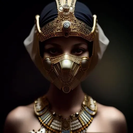 photo, a female pharaoh, intricate details, modelshoot style, dreamlikeart, dramatic lighting, OVERMASKED, highly detailed eyes. 8k, highly detailed, trending artstation,