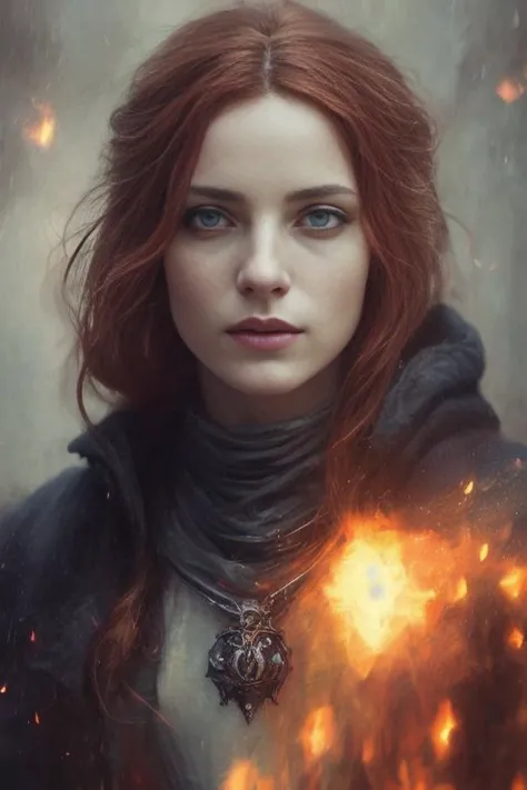 a female portrait of a hyperdetailed  in the style of a dementor from harry potter and a rogue dnd character,ginger hair, (pleasant:1.3) thoughtful expression, full body, conjuring magical energy, cinematic shot on canon 5d ultra realistic skin,  Fabian Perez Henry Asencio, Jeremy Mann Marc Simonetti fantasy magical horror atmosphere, (highly detailed environment:1.3)