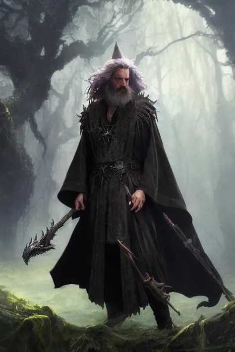 close-up head, facing camera, realistic digital painting portrait of a gothic male warlock, (wild hair:1.1),
(Dungeon and Dragon:1.3), magical dark and green forest, (magical staff:1.5), (wizard robe:1.5), (abstract background:1.2), (light particle:1.1), (very detailed skin:1.2), (game concept:1.3), (elden
ring style:1.3), (arcane style:0.8), (depth of field:1.3), global illumination, art by hoang lap and fuji choko and artgerm
and greg rutkowski and viktoria gavrilenko