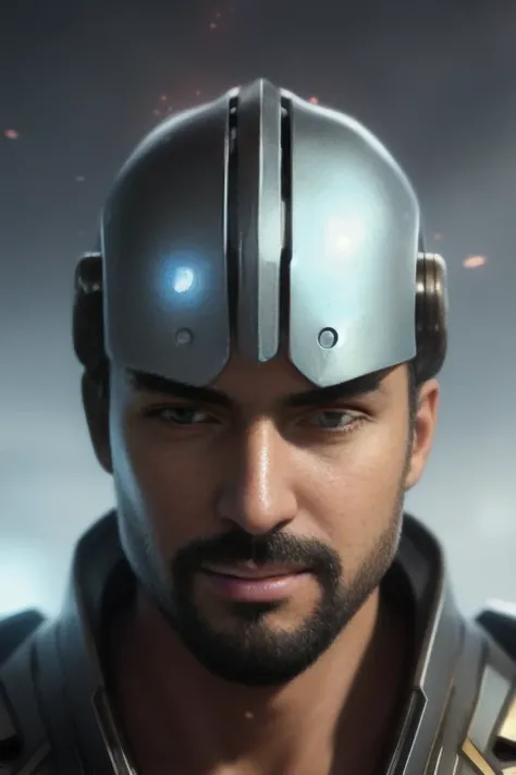Realistic role-playing face portrait painting of a rpg man champion, (((robotic jaw))), pastel color, intricate details, fantasy, universe, intricate magical embroidery, very detail hair, very detail eyes, intense face, [elden ring|d & d] concept art, rpg portrait, octane render, cinematic lighting, (soft shadow:1.2), close up, depth of field, splash art, art by wlop and, greg rutkowski