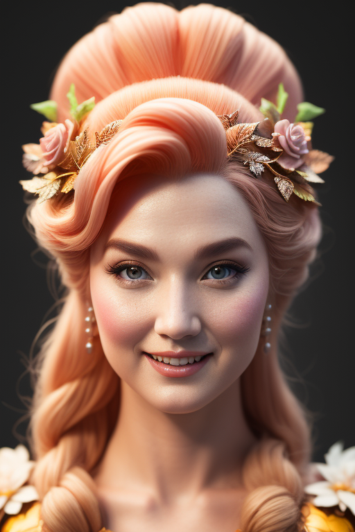 A close up of a woman with a pink hair and flowered headpiece - SeaArt AI