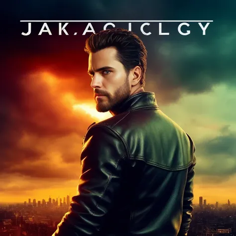 a poster for the post-apocalyptic thriller "Jack's Legacy". The poster should feature the main character, Jack, in the center, with a stern and determined look on his face. Jack is a rugged, muscular man in his late thirties with short, dark hair and piercing green eyes. He is dressed in a torn leather jacket, worn jeans, and combat boots, ready for any danger that may come his way. In the background, there should be a desolate cityscape with a dark and ominous sky, suggesting the dangerous world that Jack must navigate. The poster should have a dark and suspenseful tone, with a color palette of greens, grays, and black to match Jack's eyes, hair, and clothing. The title of the anime should be prominent, in bold, stylized lettering.