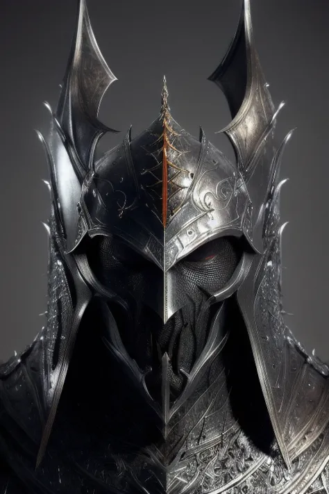 <lora:hipoly3DModelLora_v10:0.8>,(realistic:1.3), poster,(intricate details:1.15), ((masterpiece,best quality)), ((cinematic light)),(Sauron), hybrid,(detailed armor),(tall:1.2),detailed helmet,  ((black armor color)),scary,horror,dark fantasy \(style\)