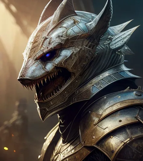 (realistic:1.3), 
poster,
intricate details,
painting \(artwork\), 
((masterpiece,best quality)), 
((cinematic light)), 
[bear|shark],
hybrid,
hyperealistic,  
fearsome, 
dark fantasy  \(style\), 
detailed armor, 
detailed helmet