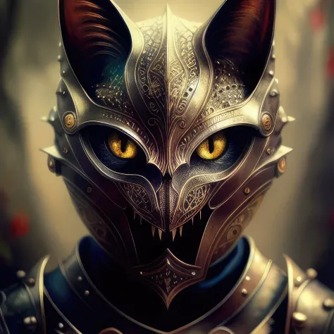 (realistic:1.3), poster,intricate details,painting \(artwork\), ((masterpiece,best quality)), ((cinematic light)), cat,hybrid,hyperealistic,  scary, dark fantasy  \(style\), detailed armor, detailed helmet