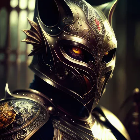 (realistic:1.3), poster,intricate details,painting \(artwork\), ((masterpiece,best quality)), ((cinematic light)), cat,hybrid,hyperealistic, scary, dark fantasy \(style\), detailed armor, detailed helmet