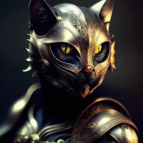 (realistic:1.3), poster,intricate details,painting \(artwork\), ((masterpiece,best quality)), ((cinematic light)), cat,hybrid,hyperealistic,  scary, dark fantasy  \(style\), detailed armor, detailed helmet