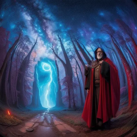(Masterful Digital Artwork:1.3) of (Masterpiece:1.3),(Lustful:1.3) old man wirh hoodie, curved body, wizard, staff in hands, robe with cloak, red and black, rtx, octane, unreal,CGSociety,ArtStation
