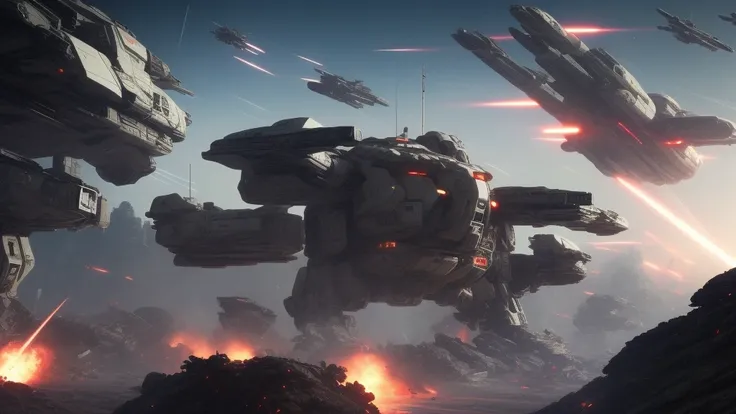 sc-fi,Intricate dynamic action shot of  many Giant white robots and many fighter planes and many combat vehicles and hundreds human soldiers and spaceship are fighting fiercely on the surface of the moon,Broken big planet in the sky,gundam,macross,doomsday,huge strong explosion,super wide angle,
cinematic  Alessandro Casagrande, Greg Rutkowski, Sally Mann, concept art, sc-fi,
2 atmosphere,detailed face and eyes,Masterpiece, best quality, highly detailed photo:1, 8k, detailed face,photorealistic