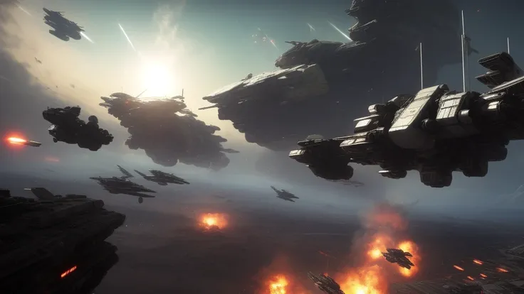 sc-fi,Intricate dynamic action shot of  many Giant white robots and many fighter planes and many combat vehicles and hundreds human soldiers and spaceship are fighting fiercely on the surface of the moon,a Broken big planet in the sky,nuclear weapon blooms,gundam,macross,doomsday,huge strong explosion,super wide angle,
cinematic  Alessandro Casagrande, Greg Rutkowski, Sally Mann, concept art, sc-fi,
2 atmosphere,detailed face and eyes,Masterpiece, best quality, highly detailed photo:1, 8k, detailed face,photorealistic