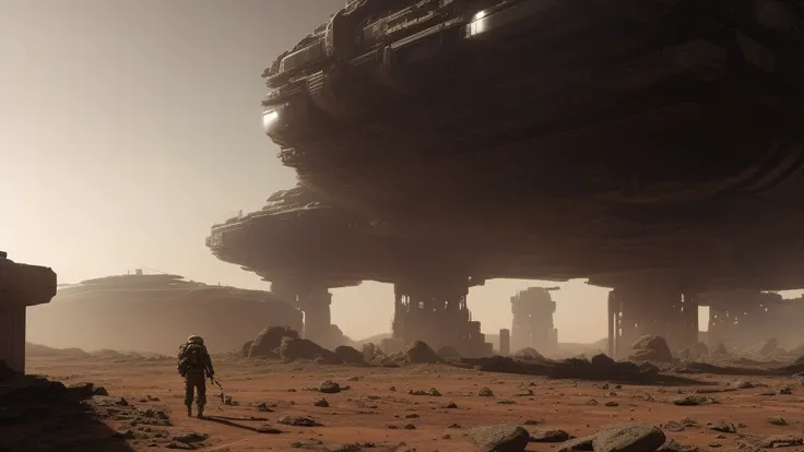sc-fi,Intricate dynamic action shot of Man is building a huge and flat military base on Mars, overlooking,
cinematic Alessandro Casagrande, Greg Rutkowski, Sally Mann, concept art, sc-fi,
2 atmosphere,detailed face and eyes,Masterpiece, best quality, highly detailed photo:1, 8k, detailed face,photorealistic