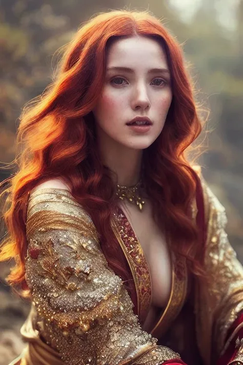 (Award Winning Digital Artwork:1.3) of (Ultra detailed:1.3),(Lustful:1.3) full figure, slow motion, a woman, red head, sittin in stone, wizard, red and gold robe, rtx, octane <lora:AnnaLynn:0.8>,(by Artist WLOP:1.3),CGSociety,ArtStation,(close portrait:1.3),(Feminine:1.4),(beautiful:1.4),(attractive:1.3),handsome,calendar pose,perfectly detailed eyes,studio lighting,thematic background
