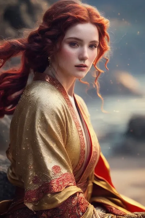 (Award Winning Digital Artwork:1.3) of (Ultra detailed:1.3),(Lustful:1.3) full figure, slow motion, a woman, red head, sittin in stone, wizard, red and gold robe, rtx, octane <lora:AnnaLynn:0.8>,(by Artist WLOP:1.3),CGSociety,ArtStation,(close portrait:1.3),(Feminine:1.4),(beautiful:1.4),(attractive:1.3),handsome,calendar pose,perfectly detailed eyes,studio lighting,thematic background