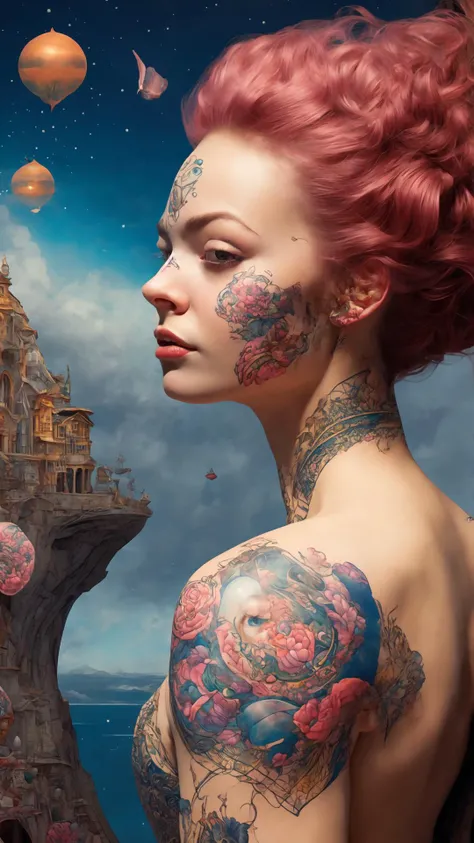 (style of richard deacon), formal wear android,1girl,a beautiful girl in a colourful dress with colourful intricate tattoos surrounded by colourful patterns,(Luminous burning hair:1.2), realistic fantasy, extremely detailed and beautiful , 8 k resolution, <lyco:gpts4 lite dreamwave_278580:1.0>