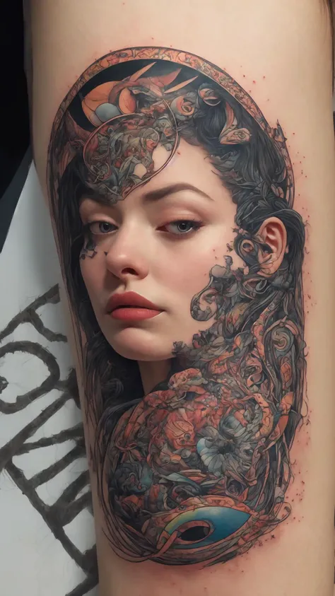 (style of richard deacon), formal wear android,1girl,a beautiful girl in a colourful dress with colourful intricate tattoos surrounded by colourful patterns,(Luminous burning hair:1.2), realistic fantasy, extremely detailed and beautiful , 8 k resolution, <lyco:gpts4 lite dreamwave_278580:1.0>