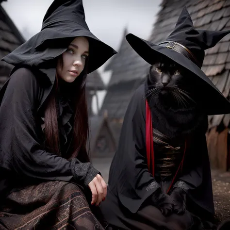 ((full body pose)), evil witch, dark atmosphere,wearing medieval dress, gothic gown, red robe, medieval boots, witch hat, ((sitting next to a black cat, in front of a witch hut)), next to a campfire, ((foggy night, midnight, red moon)),(masterpiece, best quality, ultra-detailed, best shadow), high contrast, (best illumination), ((cinematic light)), hyper detail, dramatic light, intricate details, (1 girl, solo, sharp face) ,shadows, ultra high definition, 8k, ultra sharp focus, intricate artwork masterpiece, ultra high quality model, (detailed background, dark fantasy),Pangelina, <lora:Pangelina:1>
