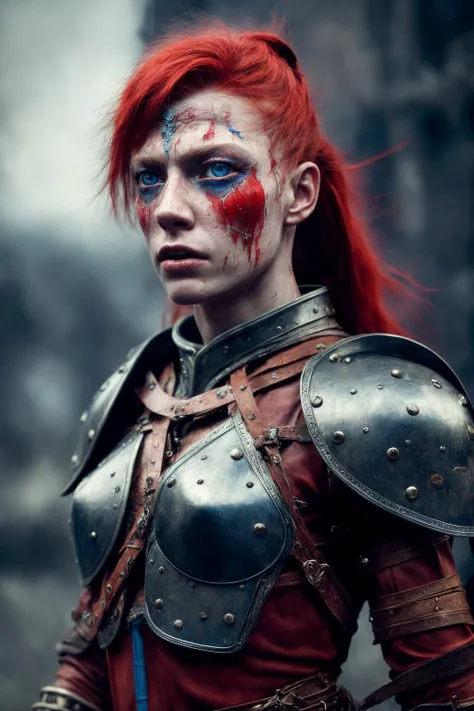 <lora:add_detail:1>, abstract dream, upper body, female warrior, multilayered leather armor, bloodied, battle scars, highly detailed, blue eyes, long red hair, freckles, intricate, 4k HDR, octane render, insane detail, sharp focus, depth of field, realistic lighting, wide angle