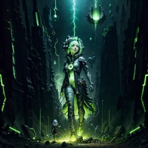 ((masterpiece,best quality)),
<lora:Necron_Architecture:0.7>,
Necron_Architecture, ,scifi, blackhole, excessive energy, monster girl, colored glowing hair , 1girl, short hair, tomboy, living weapon,
electricity, green glow, green theme,