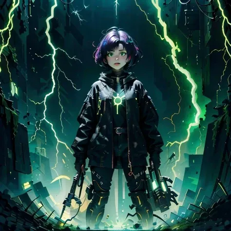 ((masterpiece,best quality)),
<lora:Necron_Architecture:0.7>,
Necron_Architecture, ,scifi, blackhole, excessive energy, monster girl, colored glowing hair , 1girl, short hair, tomboy, living weapon,
electricity, green glow, green theme,