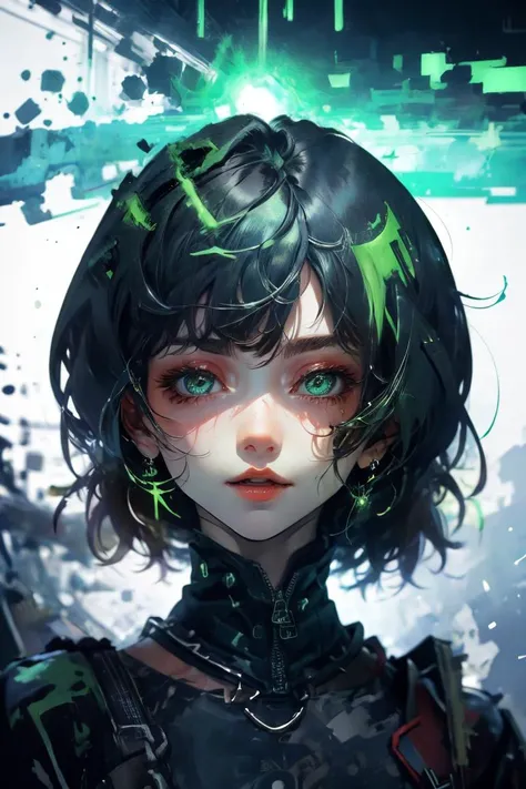 (Ultrarealistic:1.3) ((masterpiece,best quality)), <lora:Necron_Architecture:0.85>, Necron_Architecture, electricity, green glow, green theme, a photo of a woman,,(close portrait:1.3),thematic background