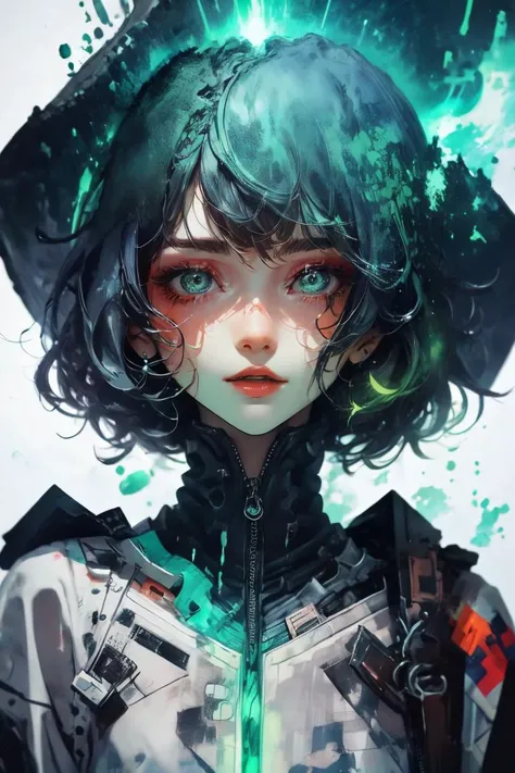 (Screen print:1.3) ((masterpiece,best quality)), <lora:Necron_Architecture:0.85>, Necron_Architecture, electricity, green glow, green theme, a photo of a woman,,(close portrait:1.3),(Feminine:1.4),(beautiful:1.4),(attractive:1.3),handsome,calendar pose,perfectly detailed eyes,studio lighting,thematic background