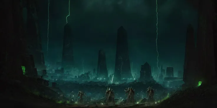 Generate a stunning art style, a true [masterpiece] [best quality] of art. The image showcases [detailed linework], [dynamic shading], and [dramatic lighting], bringing to life a [dreading atmosphere, grim dark coloures] . In the background a [ancient tomb city, warhammer 40k] is to be seen in [grand:1.8, high-scale:1.8, panorama:1.8] from [from below].
[Necron_Architecture, electricity, green glow, green theme]
<lora:Necron_Architecture:1>