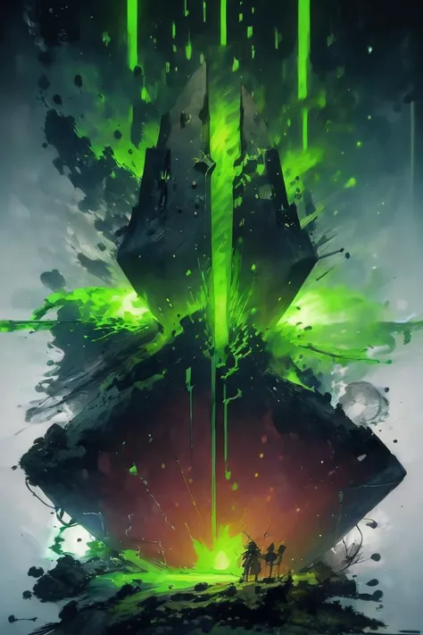(Simple illustration:1.3) ((masterpiece,best quality)), <lora:Necron_Architecture:0.85>, Necron_Architecture, electricity, green glow, green theme, a photo of a woman