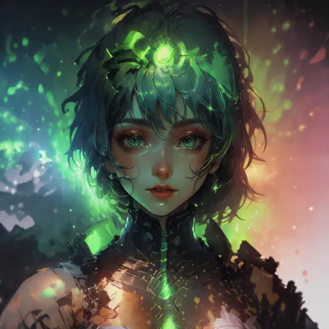 (Sketch:1.3) ((masterpiece,best quality)), <lora:Necron_Architecture:0.85>, Necron_Architecture, electricity, green glow, green theme, a photo of a woman,,(close portrait:1.3),(Feminine:1.4),(beautiful:1.4),(attractive:1.3),handsome,calendar pose,perfectly detailed eyes,studio lighting,thematic background