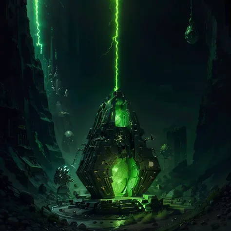 ((masterpiece,best quality)),
<lora:Necron_Architecture:0.8>,
Necron_Architecture, (battery, cylinder,:1.3),
electricity, green glow, science fiction, scenery, scifi, space, still life,
cave, green crystals, gem stone,
simple background, black background, green theme,
space, green planet,