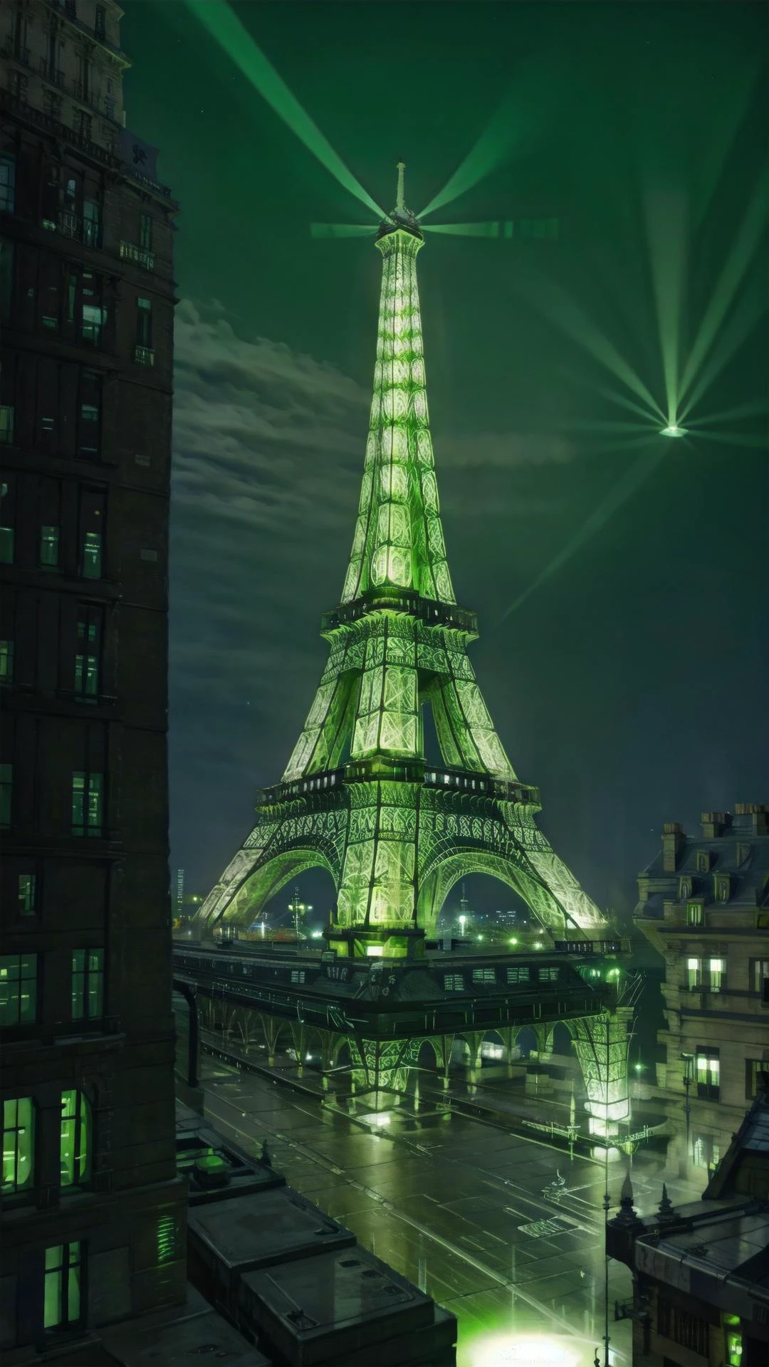 <lora:Eiffel_Tower:0.8> Eiffel Tower, paris, france, building, tower, BREAK, (no humans:1.5), BREAK, <lora:Necron_Architecture:0.6> Necron Architecture, electricity, green glow, green theme, BREAK,